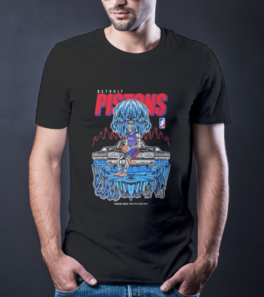 Detroit Pistons Icy Skull Basketball Car Graphic T-Shirt