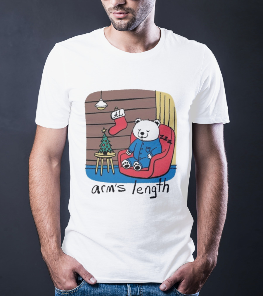 Arm's Length Sleepy Polar Bear Christmas Pajamas Cabin Scene T-Shirt