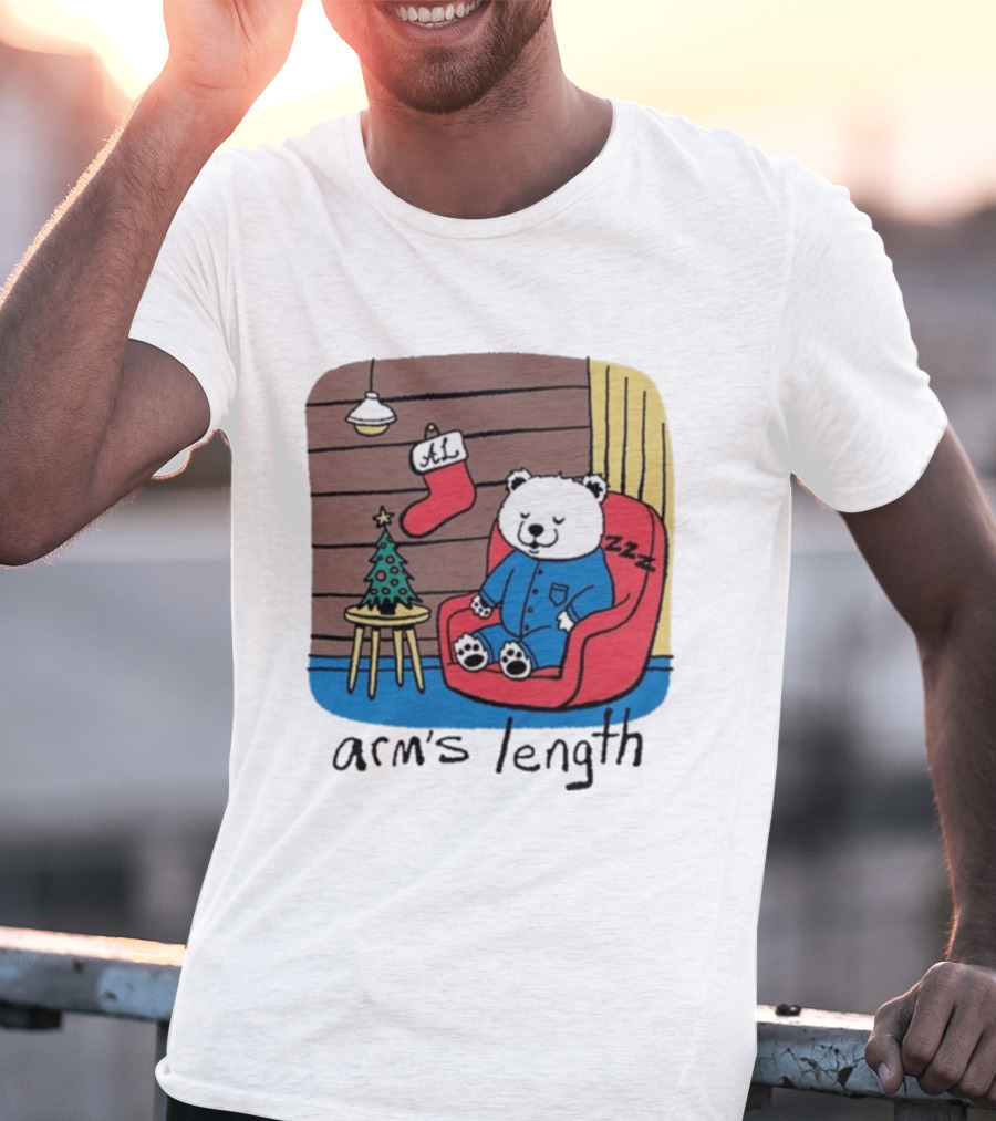 Arm's Length Sleepy Polar Bear Christmas Pajamas Cabin Scene T-Shirt