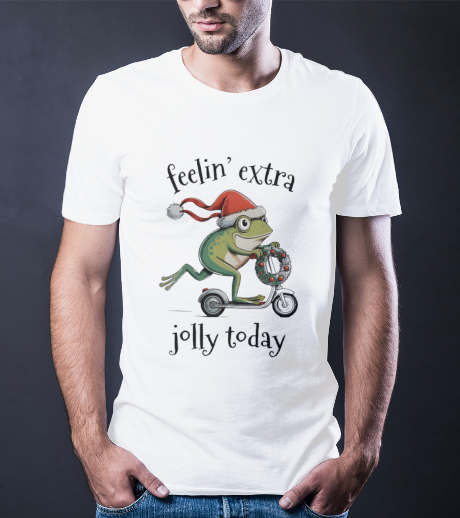 Feelin' Extra Jolly Today Frog Santa Hat Christmas Wreath Scooter T-Shirt