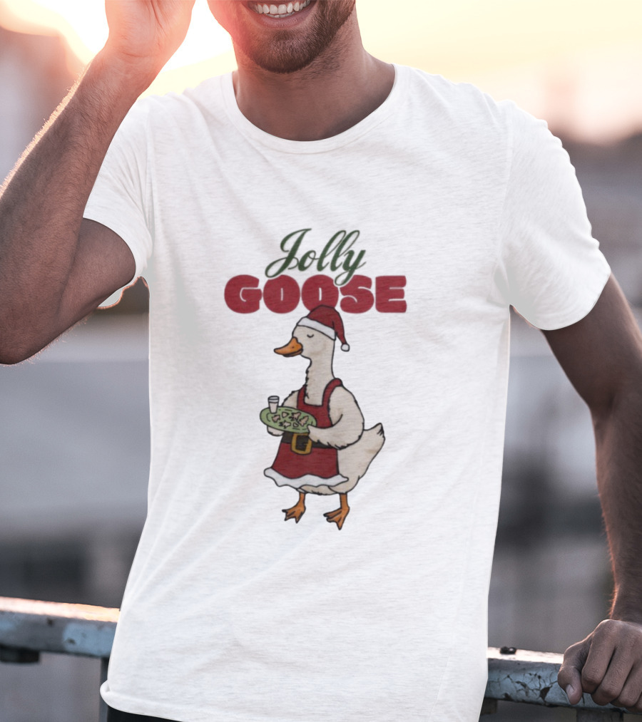 Jolly Goose Santa Suit Festive Duck With Snacks And Drink T-Shirt