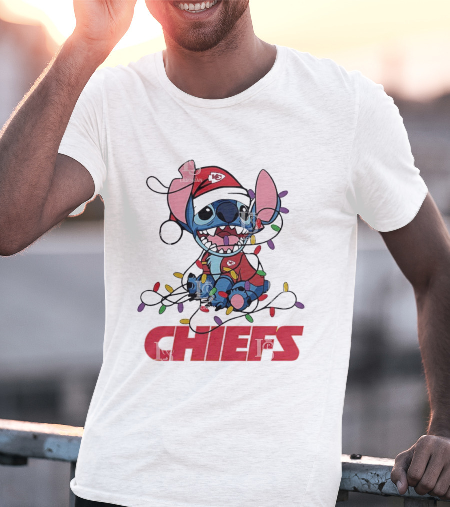 Kansas City Chiefs Stitch Christmas Lights T-Shirt