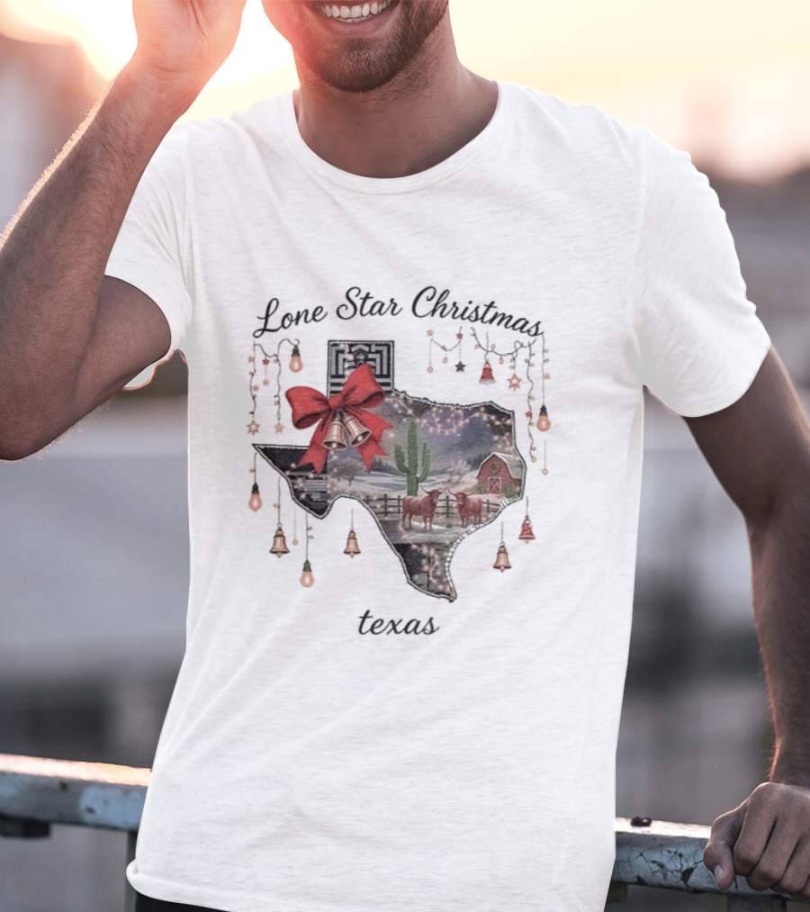 Lone Star Christmas Texas Festive Lights And Bells T-Shirt