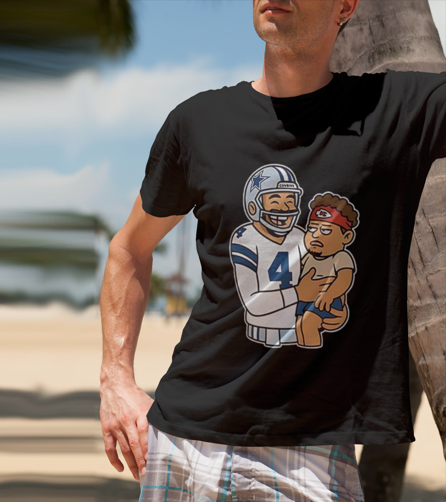 Dak Prescott Cowboys Carrying Baby Chiefs Player Sketch T-Shirt