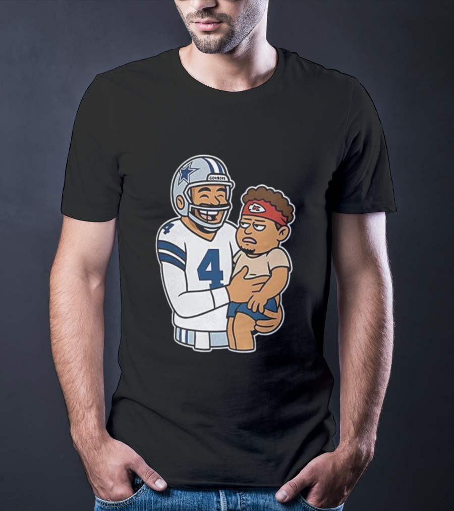 Dak Prescott Cowboys Carrying Baby Chiefs Player Sketch T-Shirt