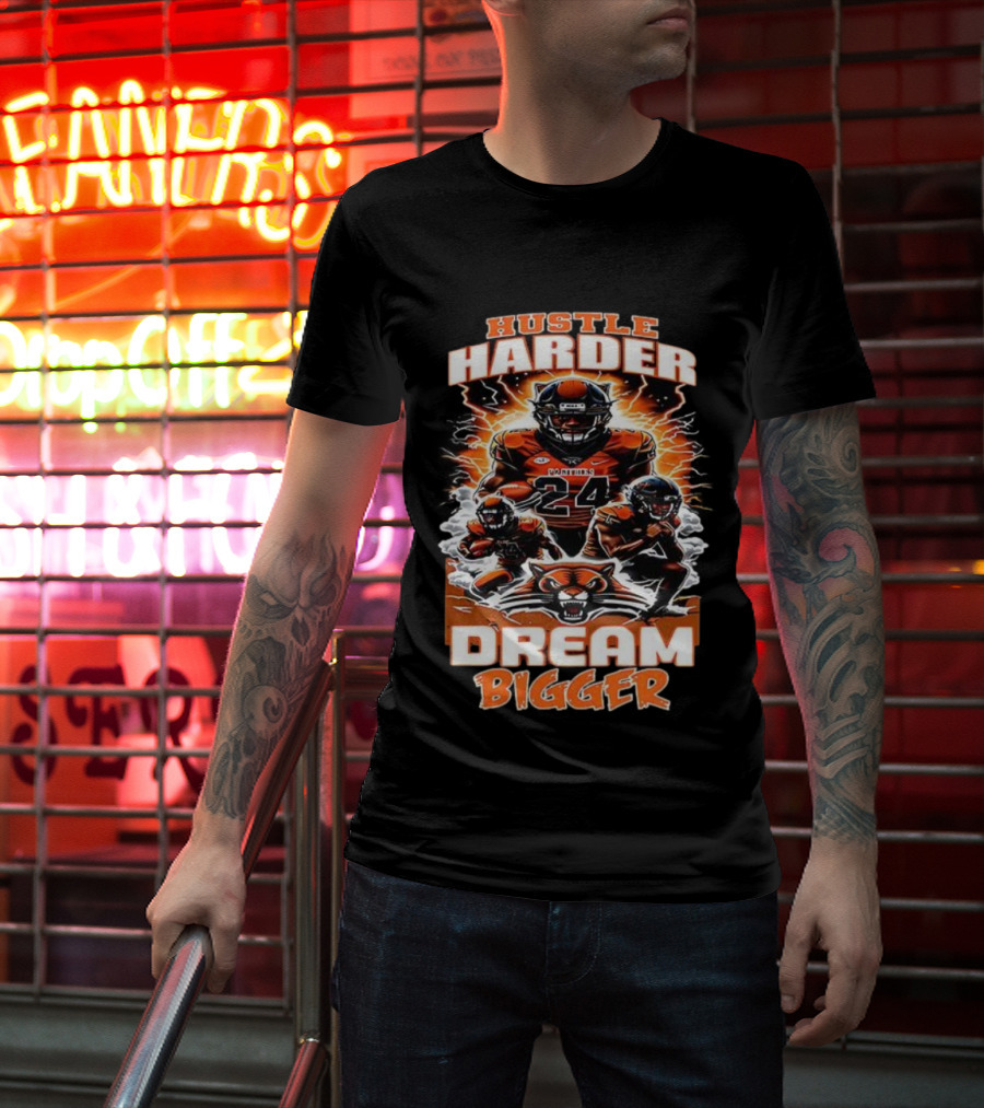 Hustle Harder Dream Bigger Panther Warriors Football Lightning Theme T-Shirt