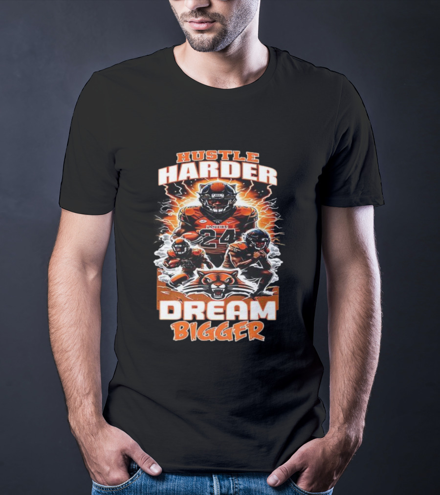 Hustle Harder Dream Bigger Panther Warriors Football Lightning Theme T-Shirt