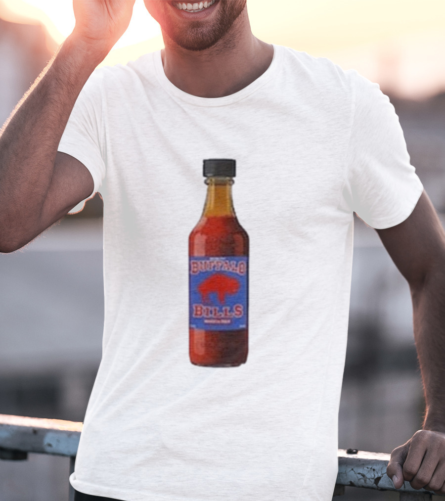 Buffalo Bills Wing Sauce Hot Bottle Blue Red Buffalo Icon T-Shirt