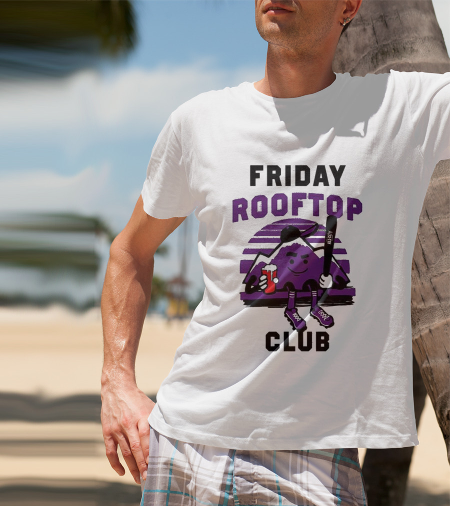 Friday Rooftop Club Colorado Rockies Playful Cartoon Baseball Bat Drink T-Shirt