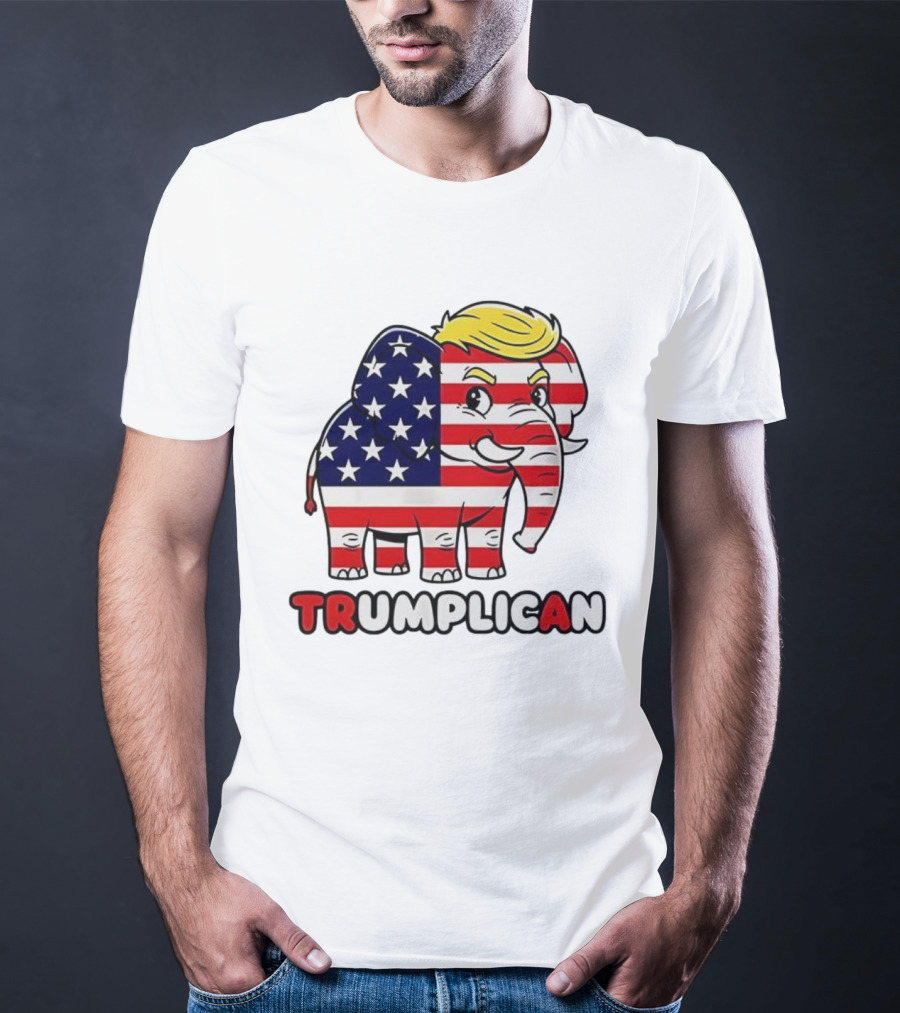 Trumplican American Flag Elephant With Hair And Stars T-Shirt