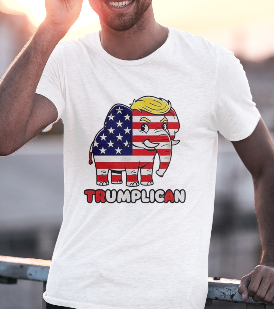 Trumplican American Flag Elephant With Hair And Stars T-Shirt