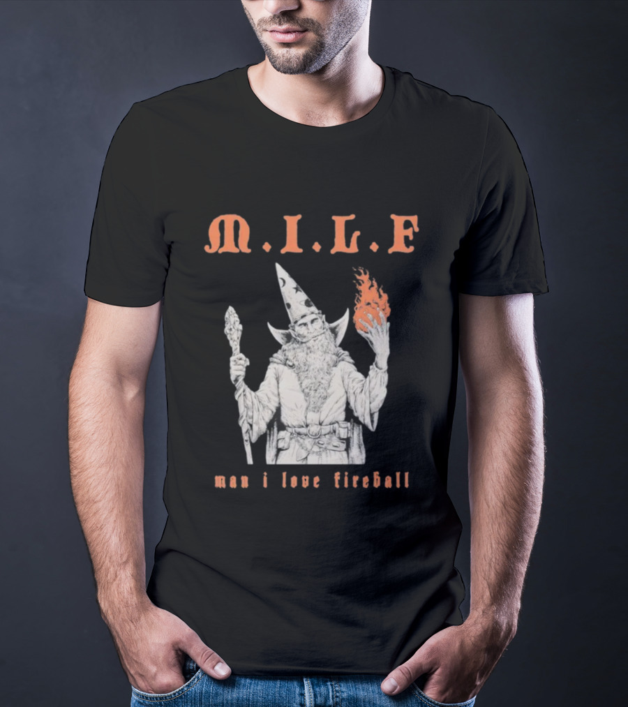 M.I.L.F Man I Love Fireball Wizard Holding Fire Fantasy Theme T-Shirt