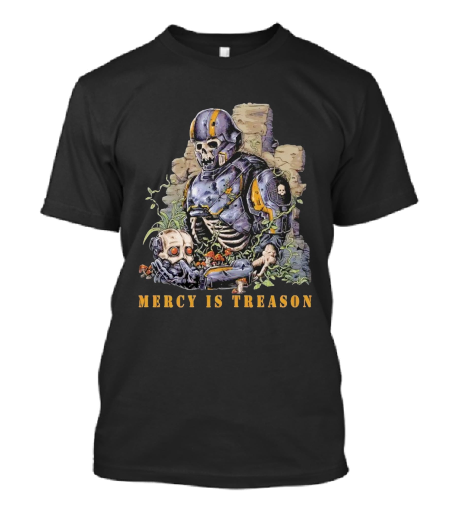 Mercy Is Treason Skeleton Warrior Battle Gear Vintage Style T-Shirt