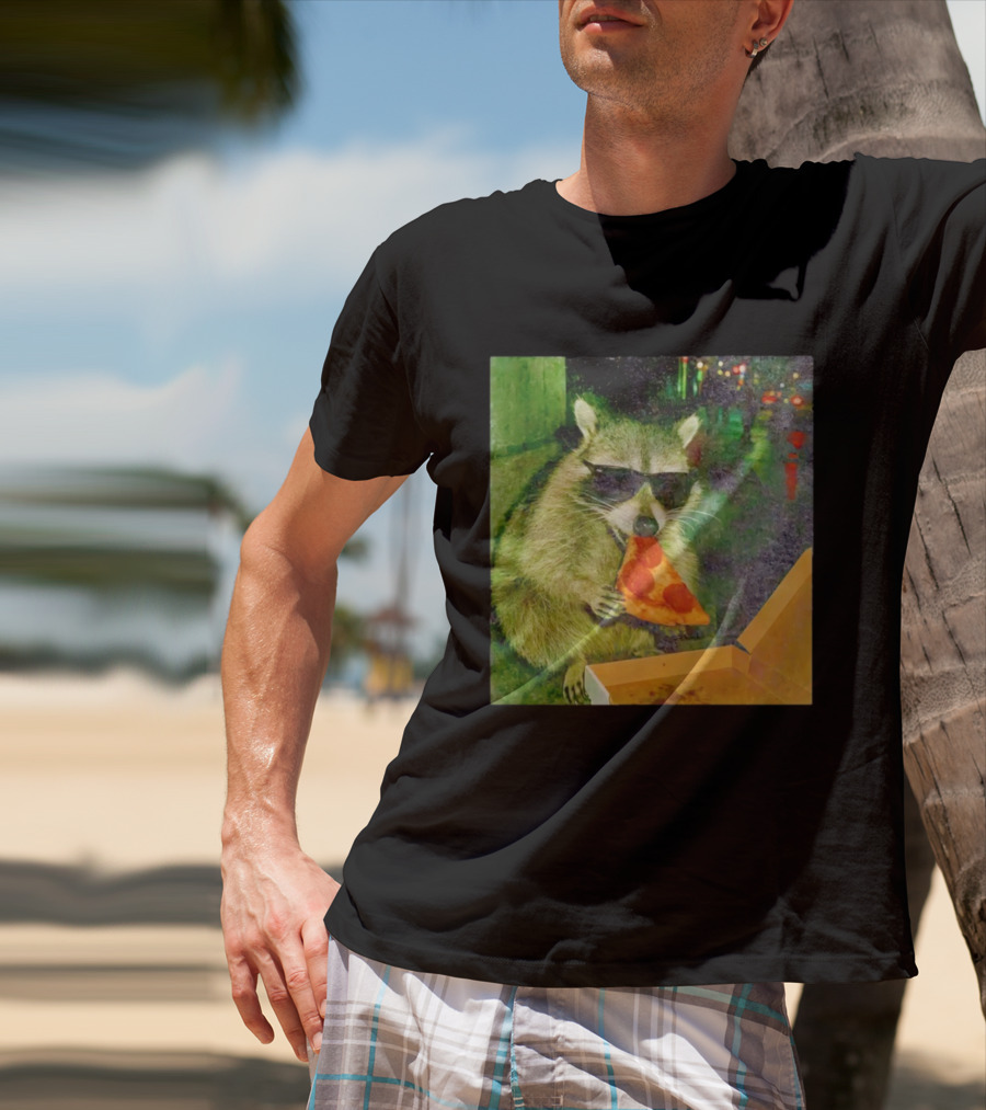 Raccoon Wearing Sunglasses Eating Pepperoni Pizza T-Shirt