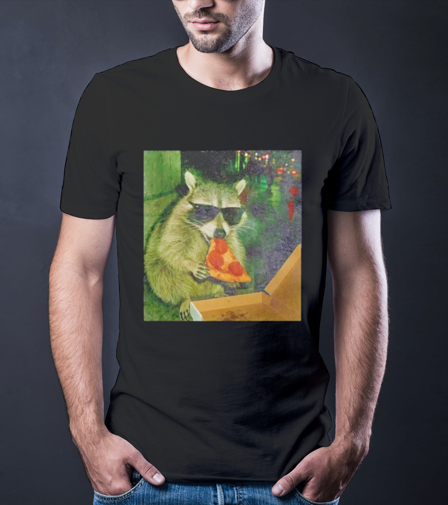 Raccoon Wearing Sunglasses Eating Pepperoni Pizza T-Shirt