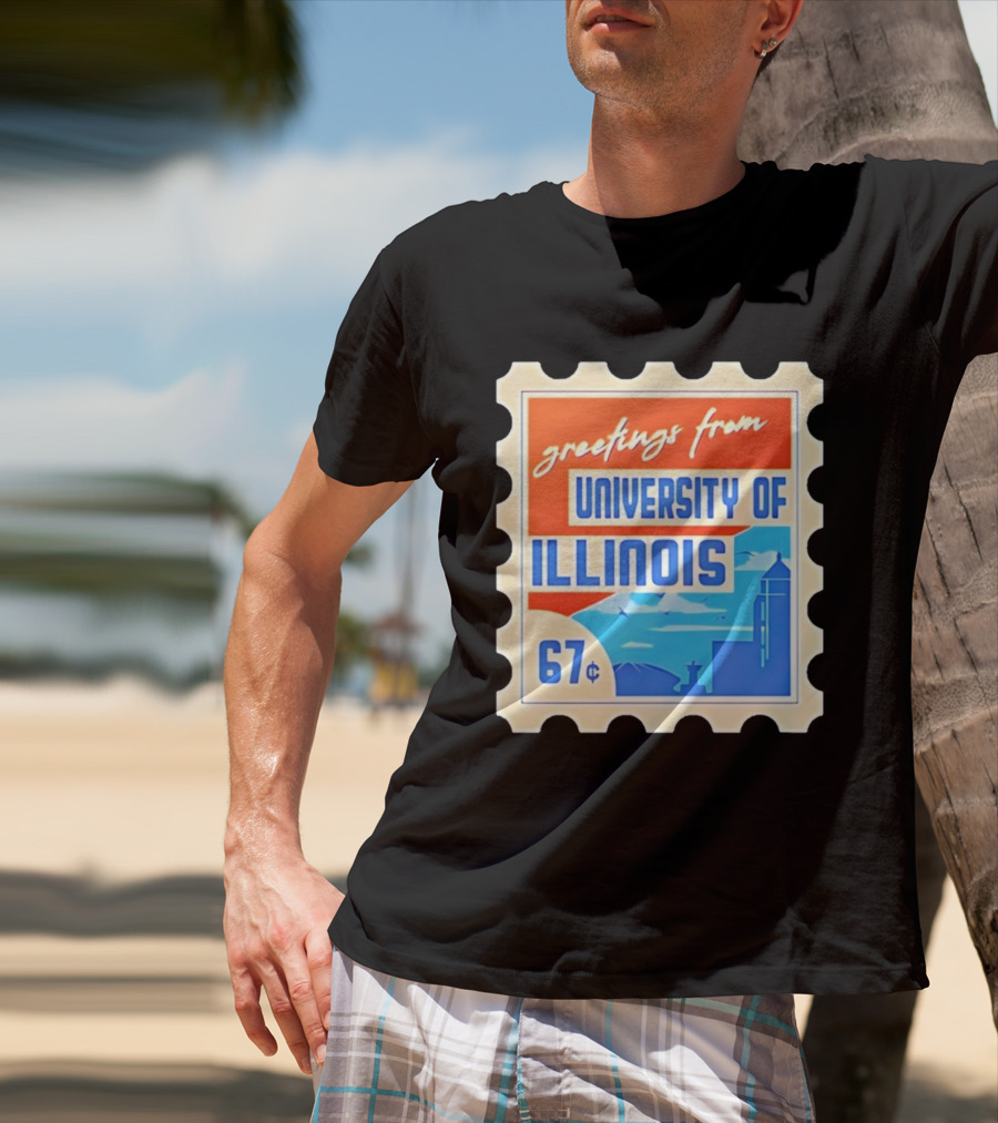 Greetings From University Of Illinois Stamp 67 Cents Iconic Design T-Shirt