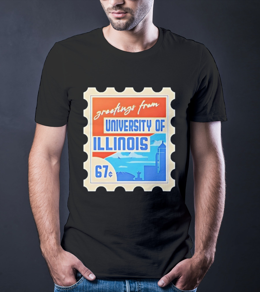 Greetings From University Of Illinois Stamp 67 Cents Iconic Design T-Shirt