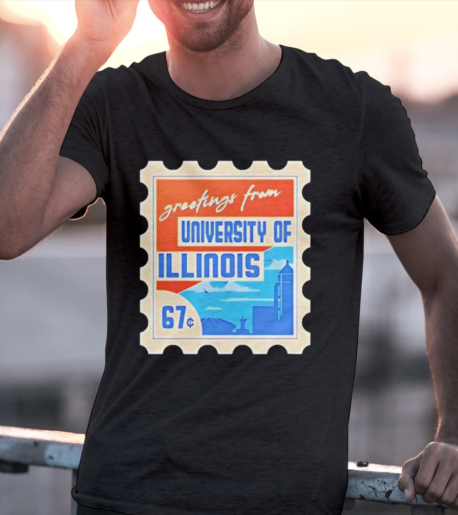 Greetings From University Of Illinois Stamp 67 Cents Iconic Design T-Shirt