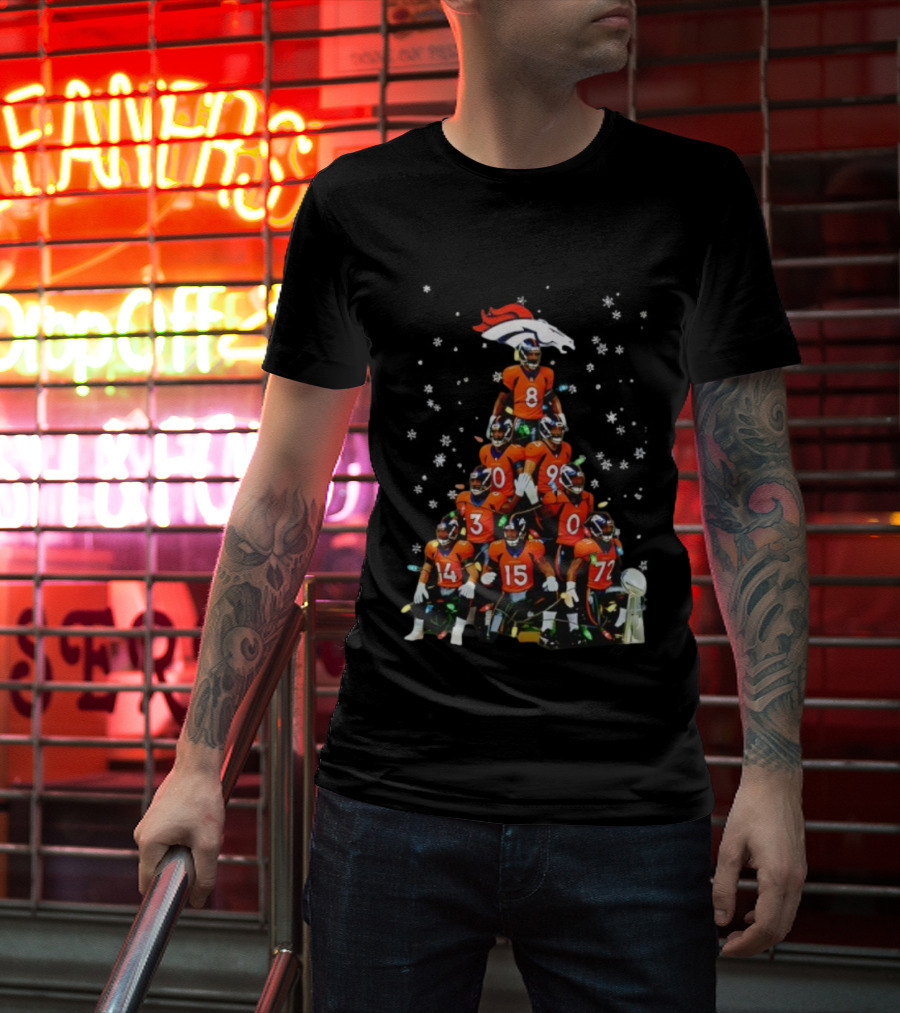 Broncos Super Bowl Trophy Christmas Tree Players Football Fan Apparel T-Shirt