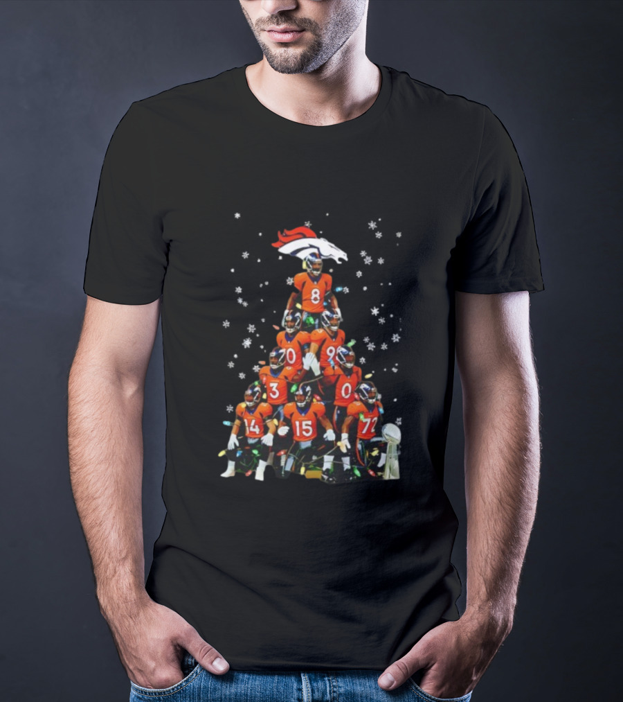 Broncos Super Bowl Trophy Christmas Tree Players Football Fan Apparel T-Shirt