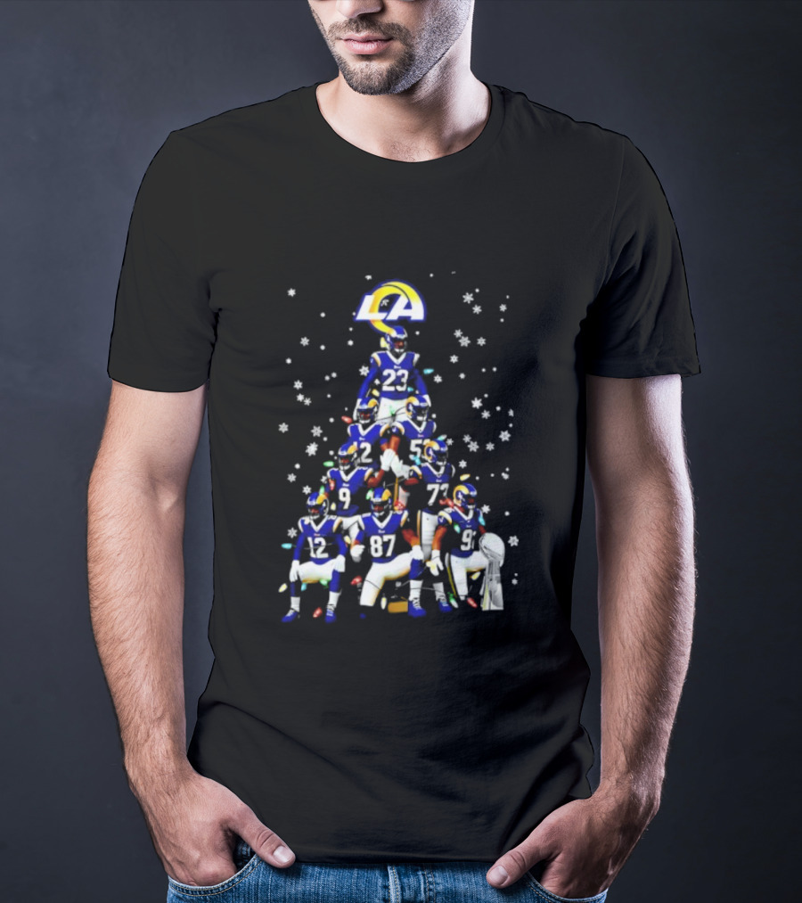 Los Angeles Rams Super Bowl Trophy Christmas Tree Player Formation T-Shirt