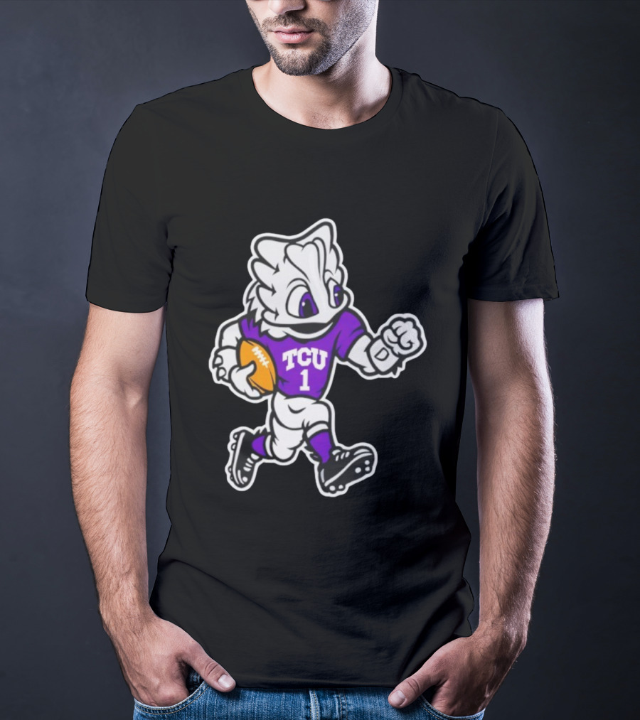 TCU SuperFrog Mascot Football Player With TCU 1 Jersey T-Shirt