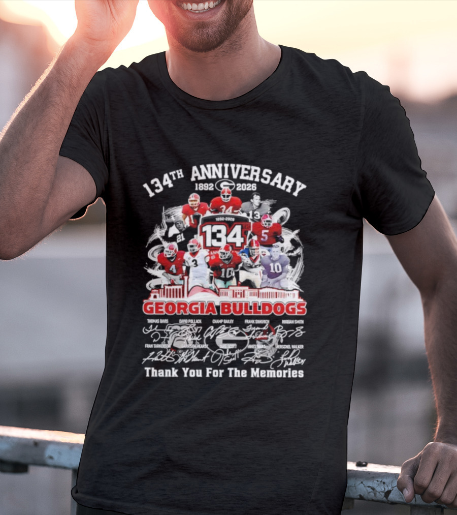 Georgia Bulldogs 134th Anniversary All Players Signatures Thank You For The Memories T-Shirt