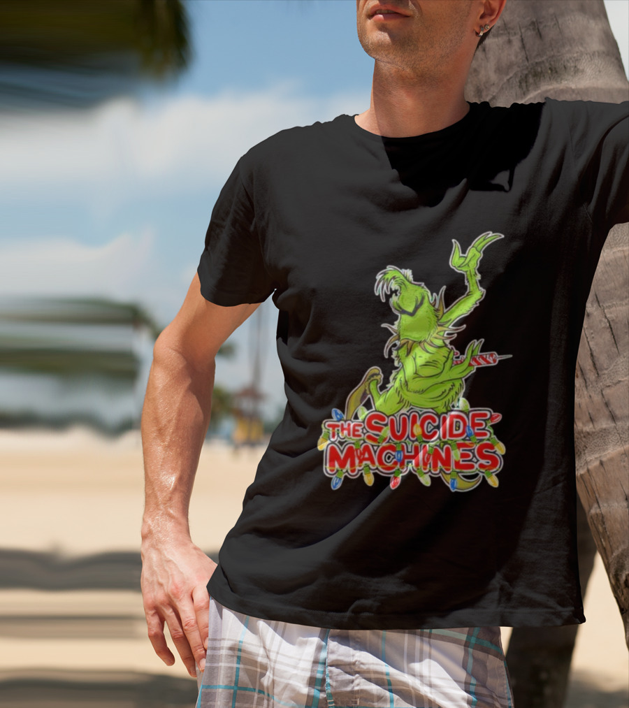 The Suicide Machines Grinch Holding Candy Cane With Christmas Lights T-Shirt