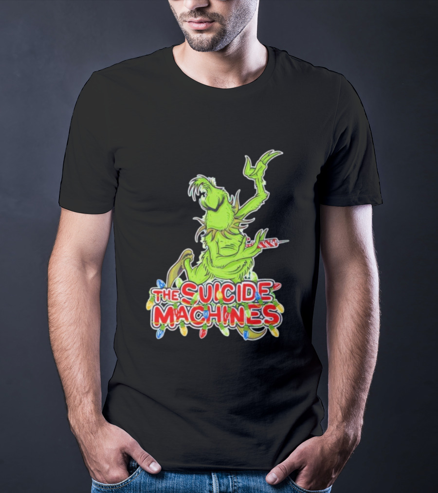 The Suicide Machines Grinch Holding Candy Cane With Christmas Lights T-Shirt