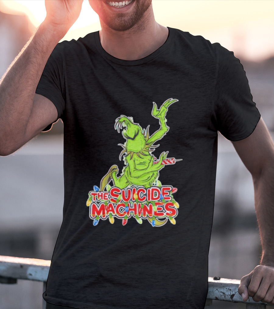 The Suicide Machines Grinch Holding Candy Cane With Christmas Lights T-Shirt