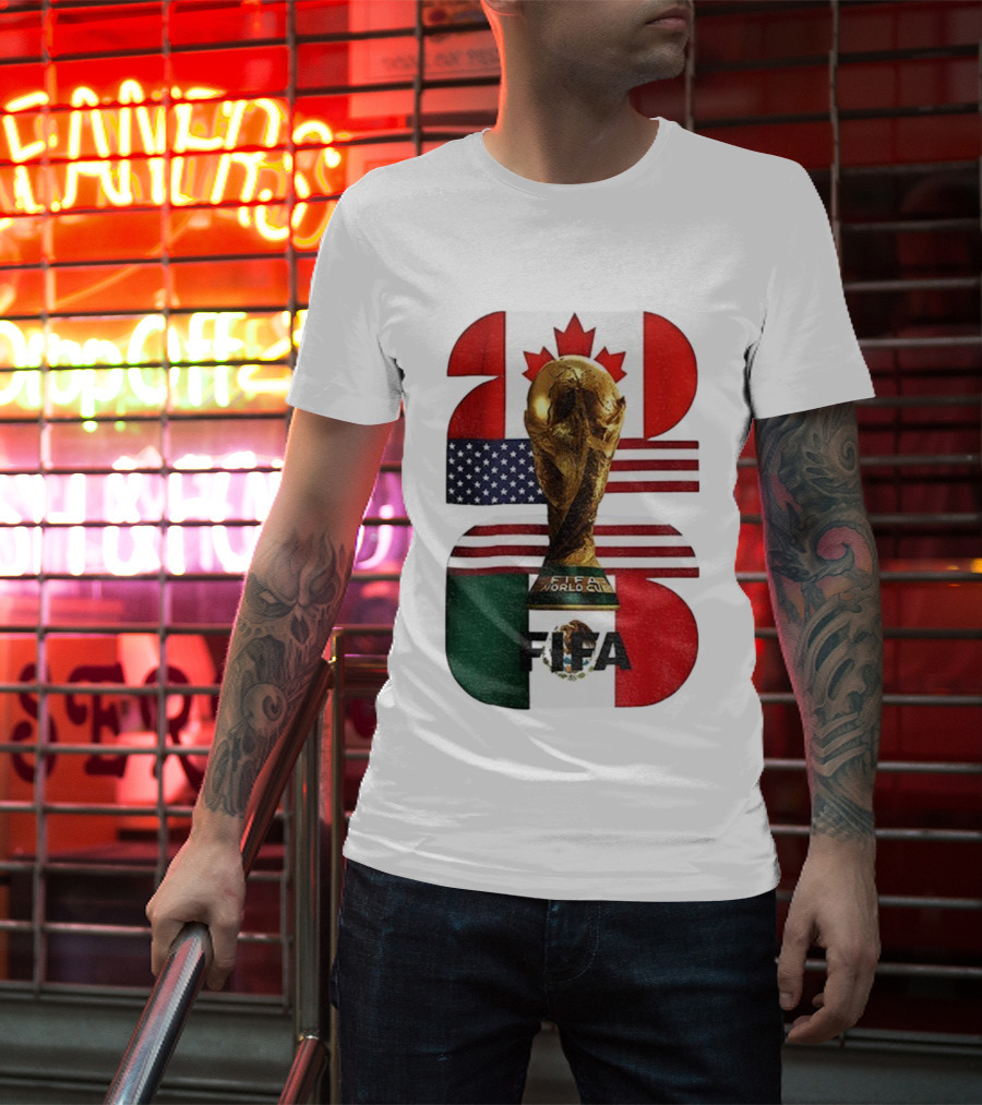 FIFA World Cup 2026 Canada USA Mexico Trophy Flags T-Shirt