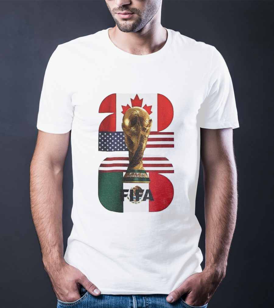 FIFA World Cup 2026 Canada USA Mexico Trophy Flags T-Shirt