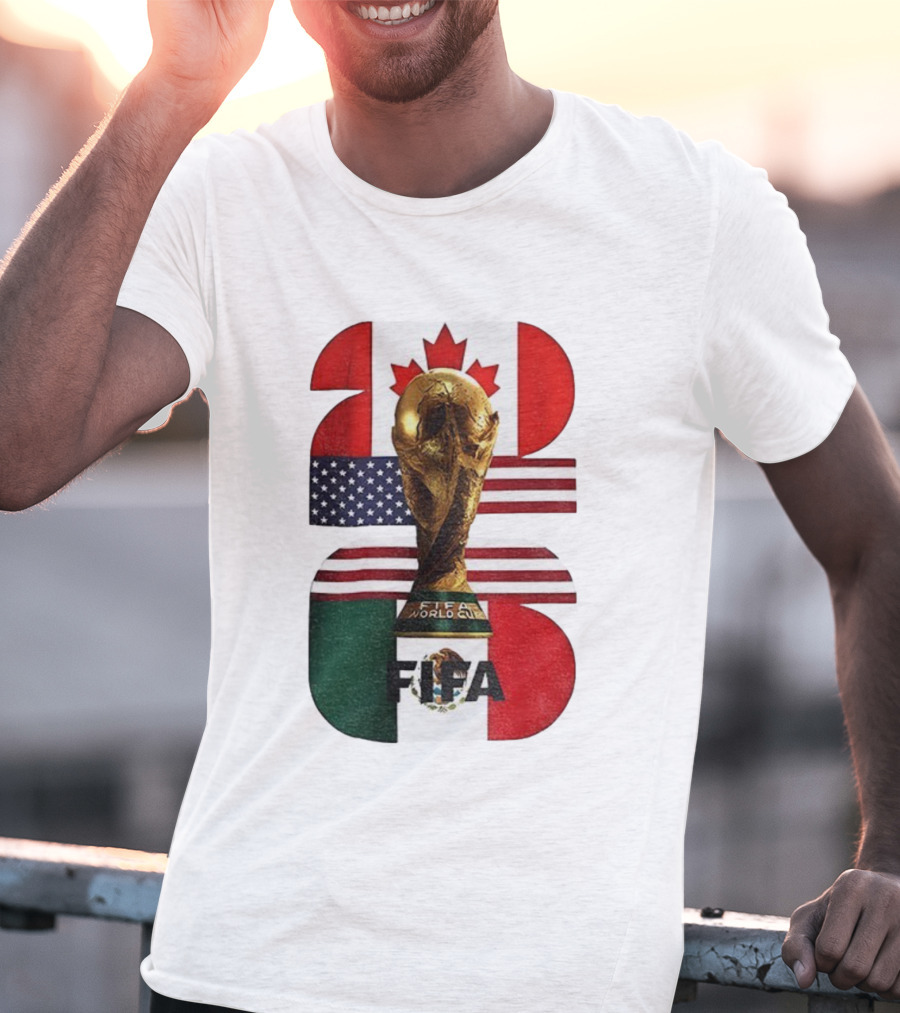 FIFA World Cup 2026 Canada USA Mexico Trophy Flags T-Shirt