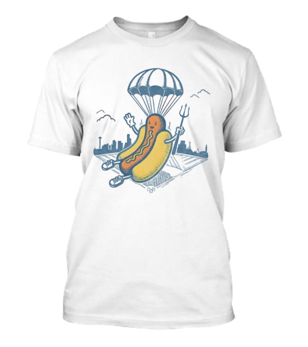 Seattle Baseball Hot Dogs From Heaven Parachuting Skyline T-Shirt