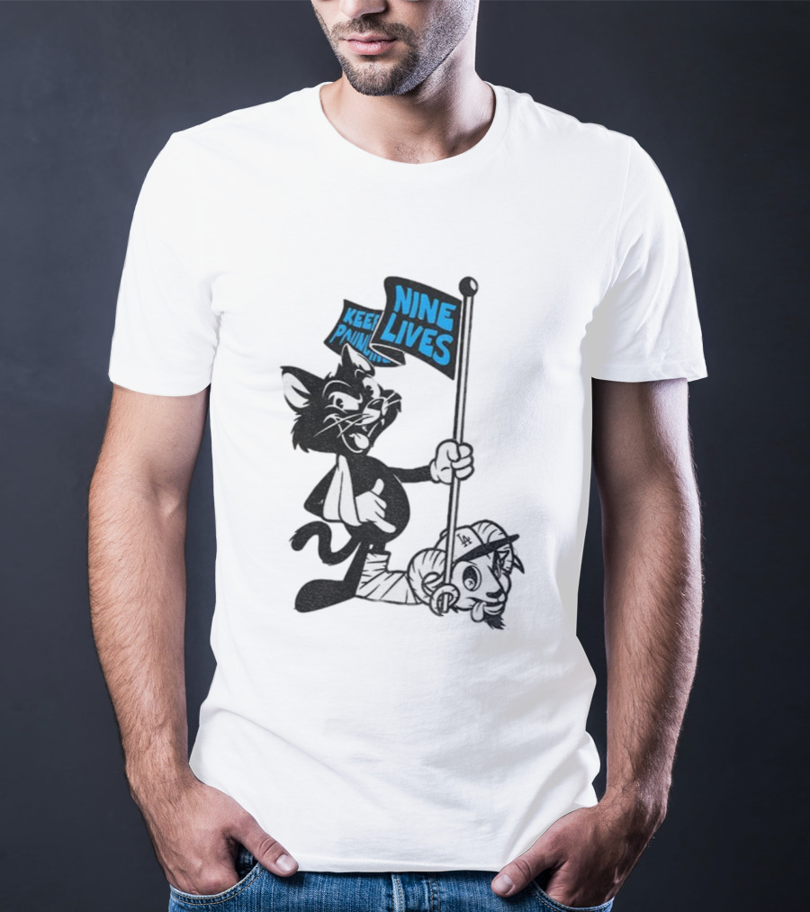 Roaring Riot Nine Lives Keep Pounding Carolina Panthers Beat LA Dodgers Goat T-Shirt
