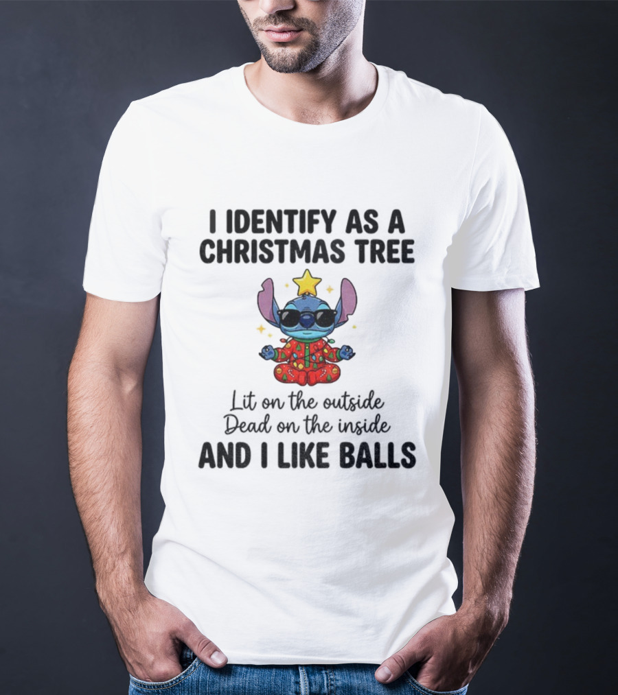 Stitch I Identify As A Christmas Tree Lit On The Outside Dead On The Inside And I Like Balls Christmas Pajama Star Glasses T-Shirt