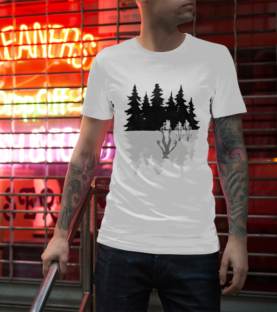 Stranger Things Upside Down Forest Biking Vintage Christmas Tree T-Shirt