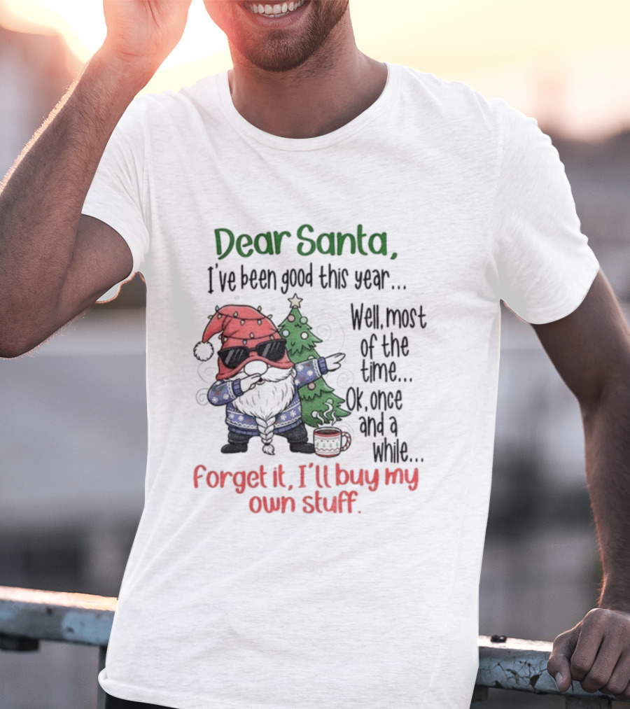 Gnome Dear Santa I’ve Been Good This Year Well Most Of The Time Ok Once And A While Forget It I’ll Buy My Own Stuff Christmas T-Shirt