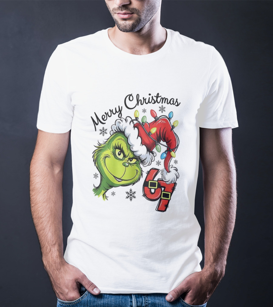 Grinch Merry Christmas 67 Festive Santa Hat Holiday Spirit T-Shirt