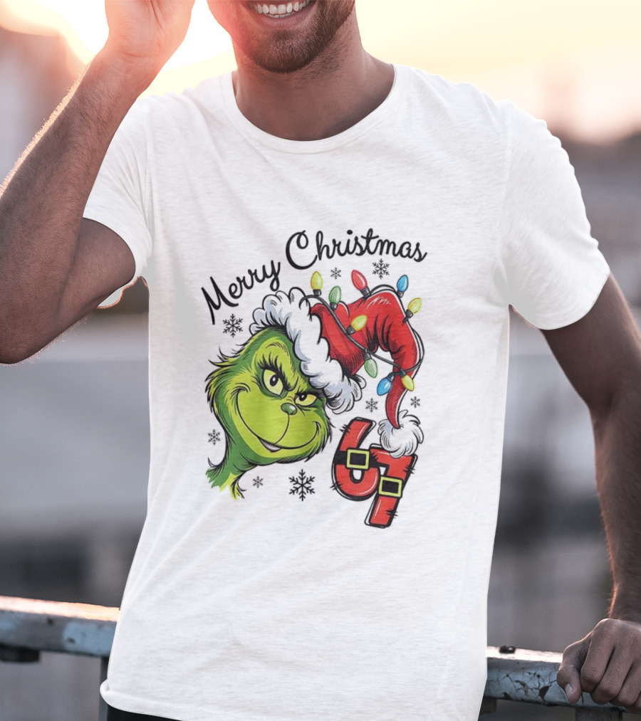 Grinch Merry Christmas 67 Festive Santa Hat Holiday Spirit T-Shirt