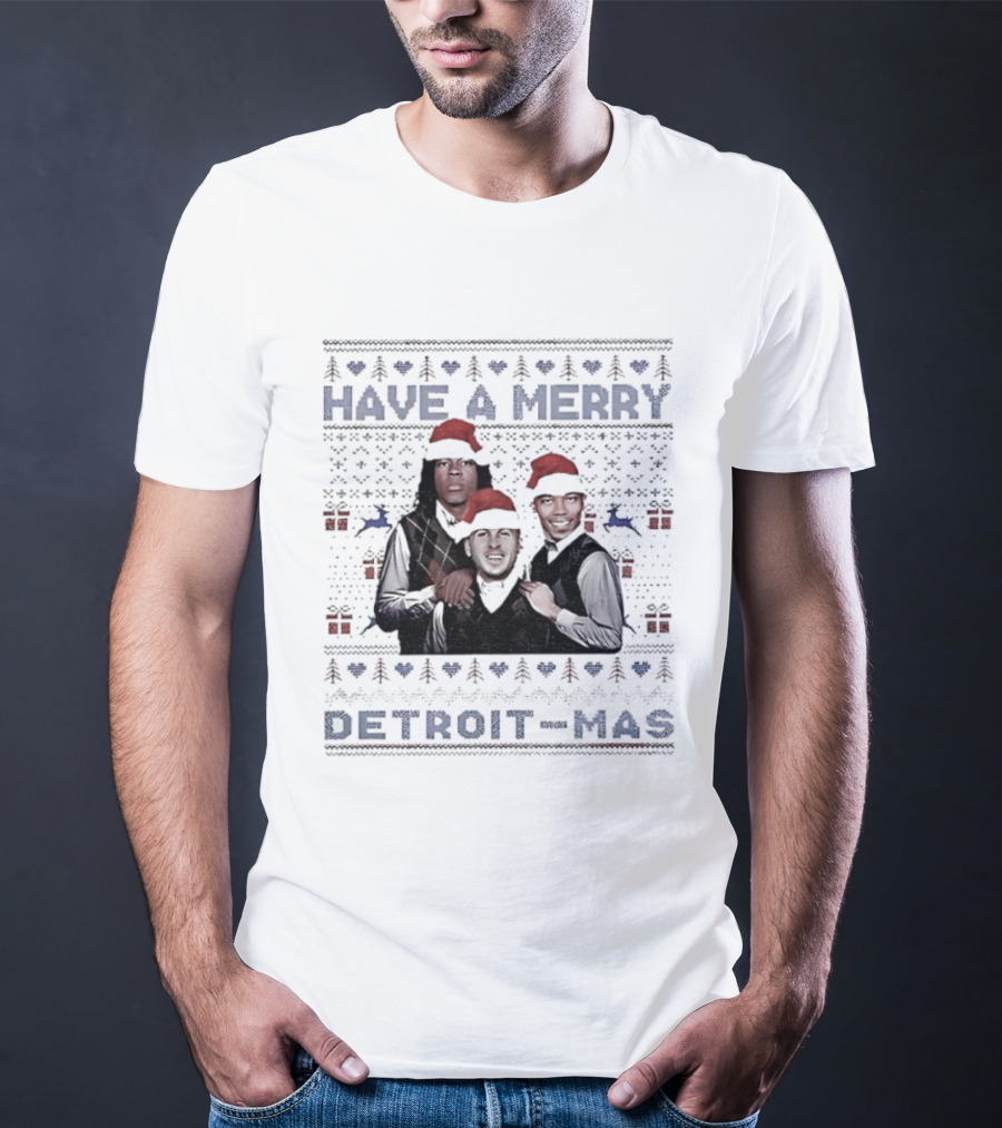 Jared Goff Jahmyr Gibbs Amon Ra St Brown Detroit Lions Have A Merry Detroit-mas T-Shirt