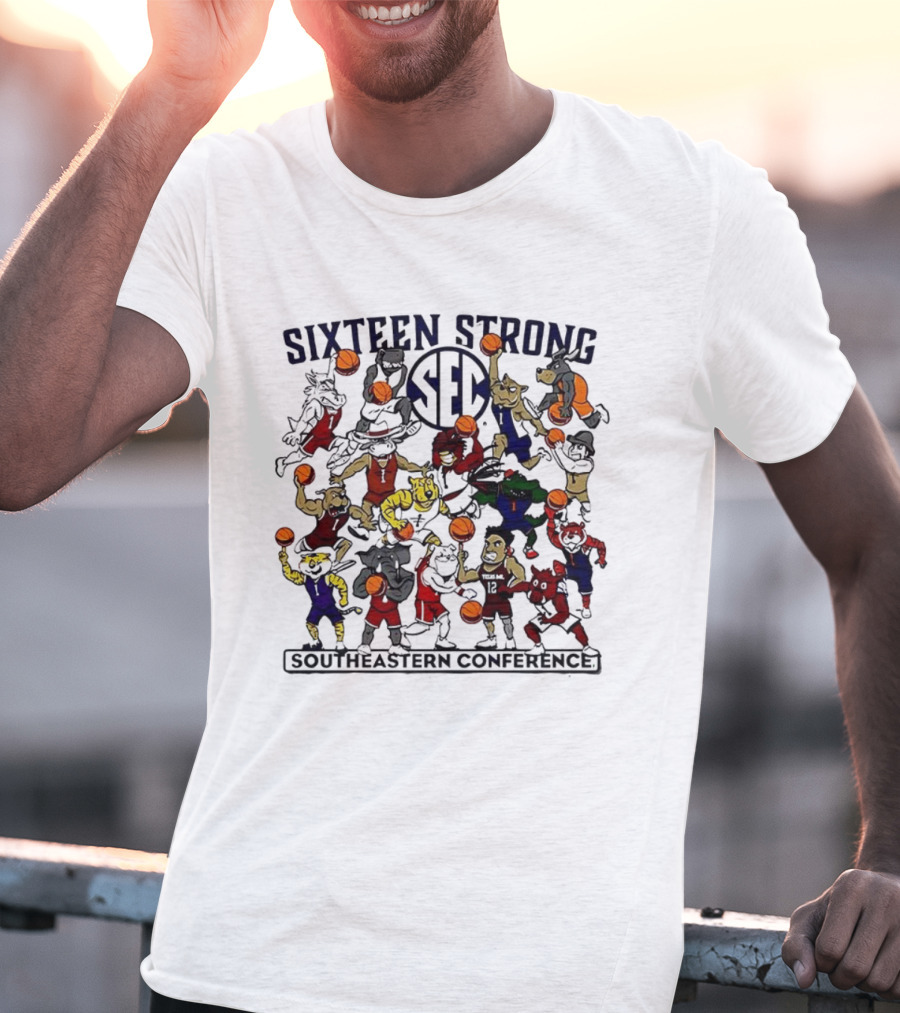 Sixteen Strong Southeastern Conference Basketball Mascots Playing Action T-Shirt
