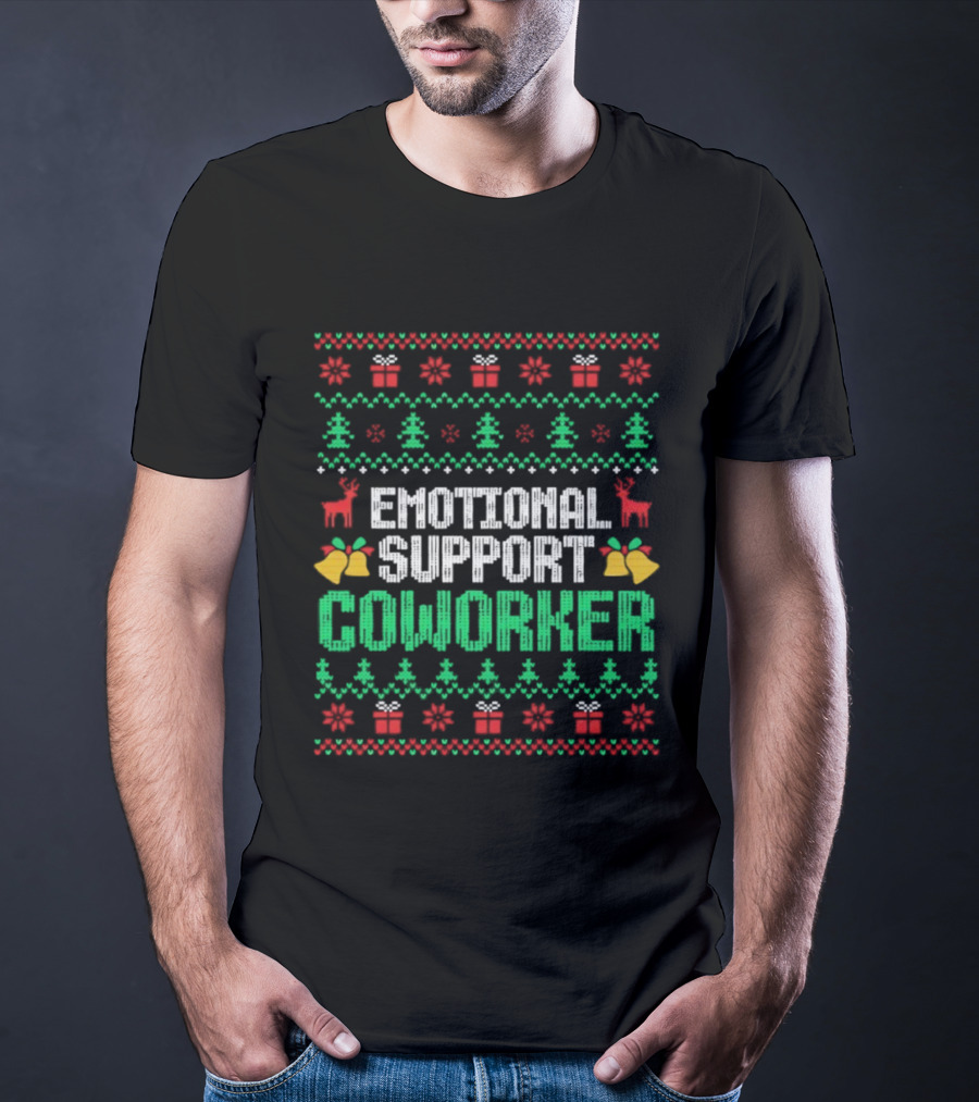 Emotional Support Coworker Ugly Christmas Sweater Reindeer Trees T-Shirt