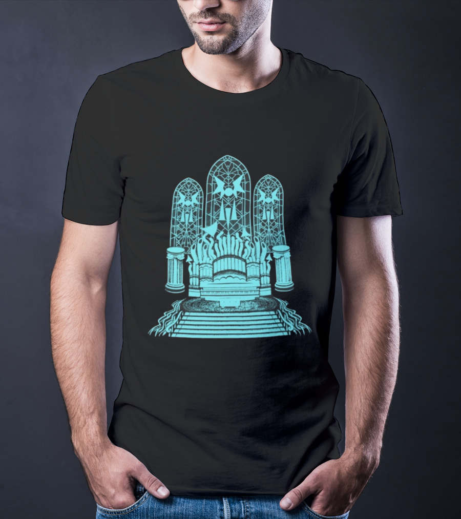 Stained Glass Organ Throne With Gothic Cathedral Window Arches T-Shirt