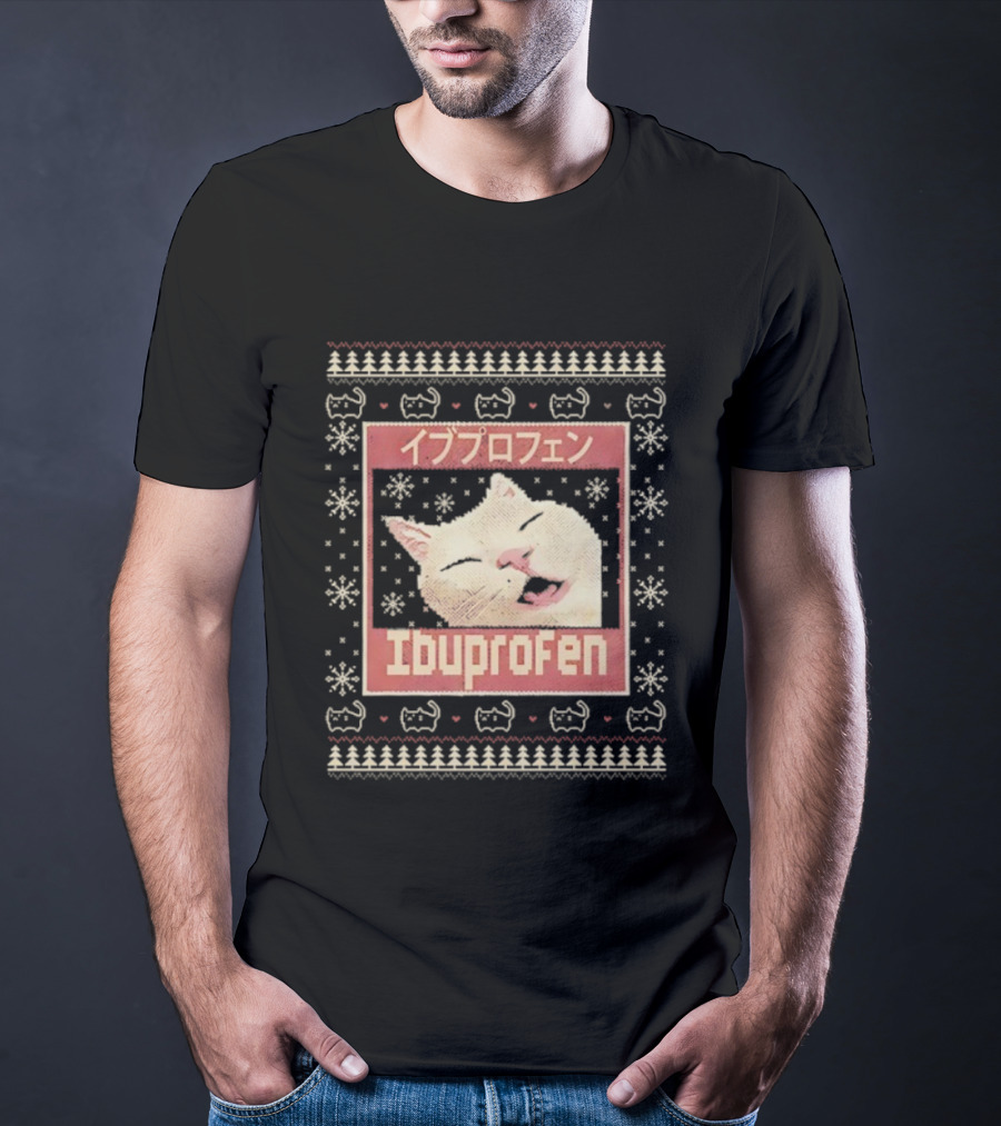 Ibuprofen Cat Sleeping Christmas Ugly Meme Sweater T-Shirt