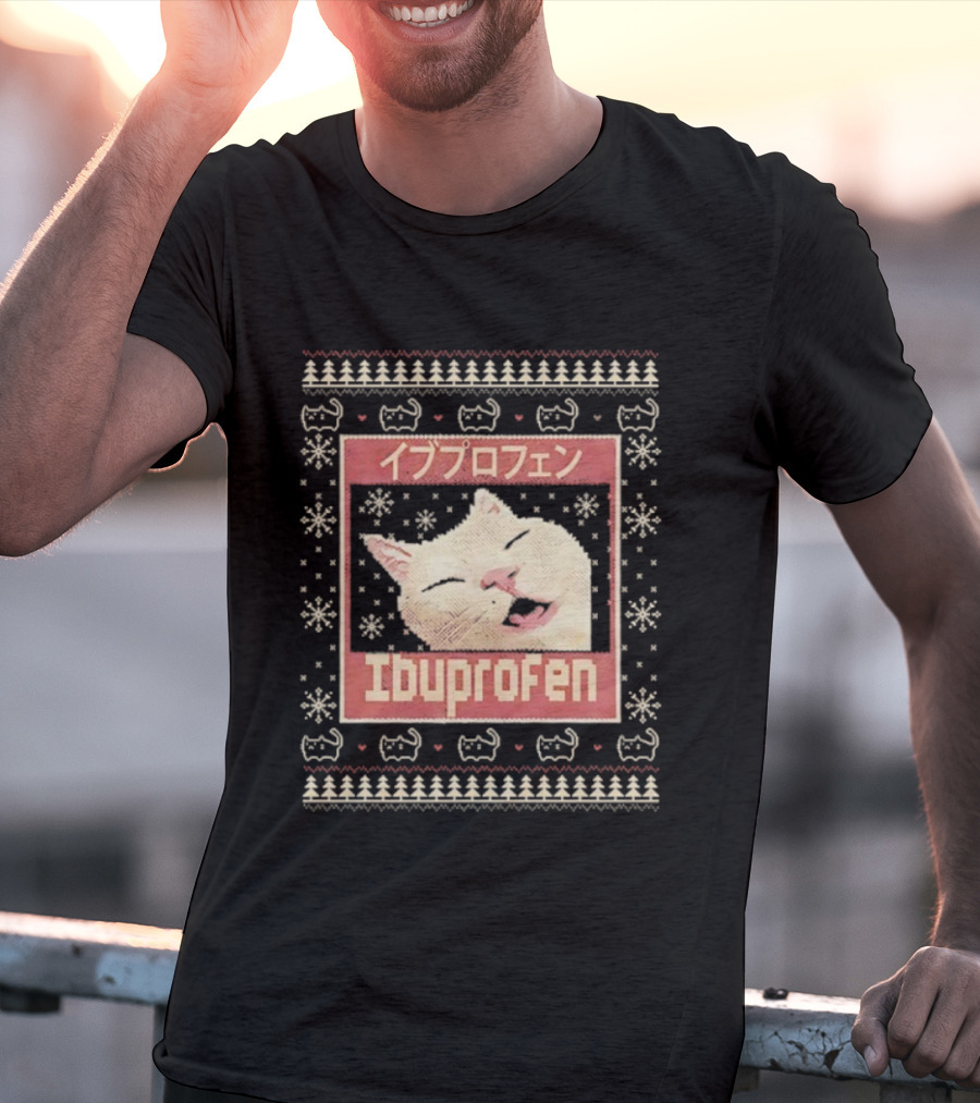 Ibuprofen Cat Sleeping Christmas Ugly Meme Sweater T-Shirt
