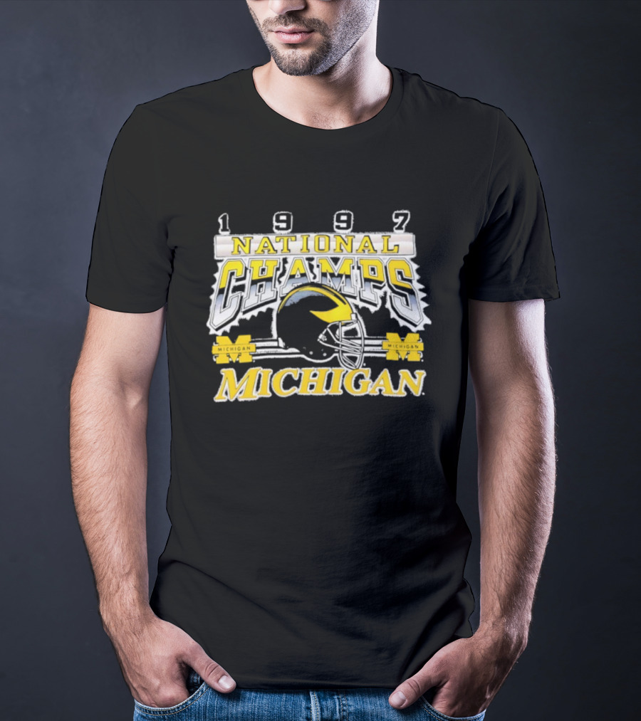1997 Michigan National Champs Wolverines Football Helmet Vintage T-Shirt