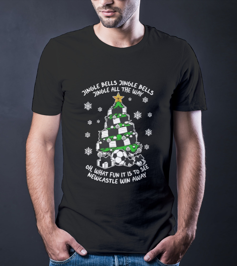 Jingle Bells Jingle All The Way Newcastle Win Away Christmas Tree Soccer Fun T-Shirt