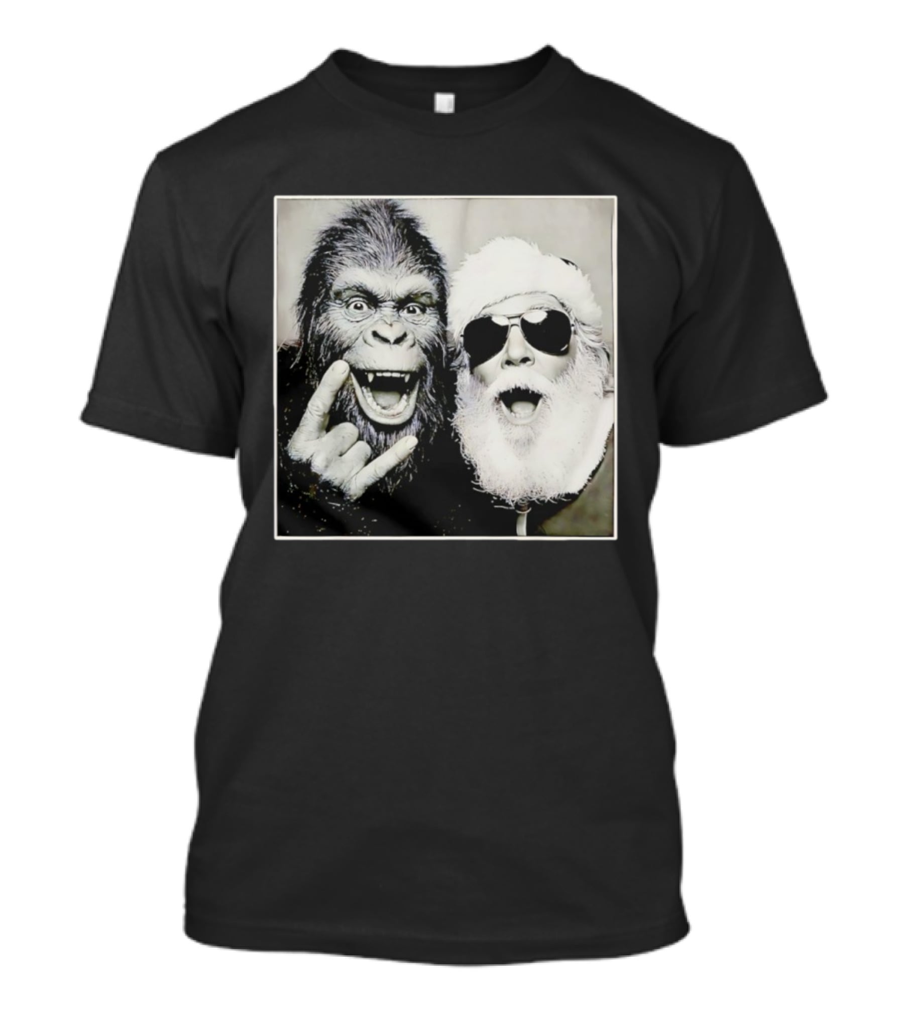 Santa Claus Selfie With Bigfoot Sasquatch Christmas Rock T-Shirt
