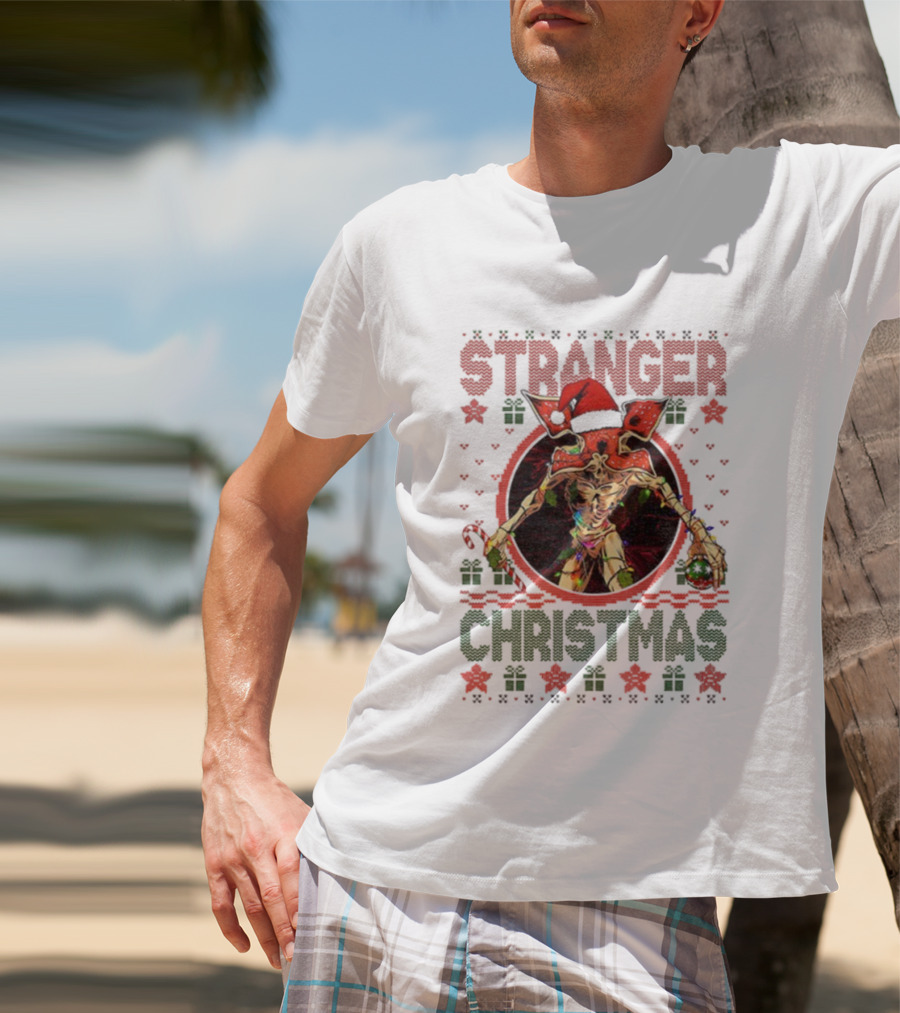 Stranger Christmas Demogorgon Santa Hat T-Shirt